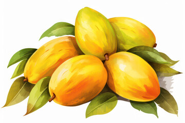 Wall Mural - Nature's Delight: Fresh, Organic Tropical Mango - a Juicy, Sweet and Healthy Burst of Vitamin and Nutrition on a Green Leaf Background