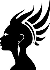 Wall Mural - Vector logo illustration featuring a black silhouette of a woman's head in side view, rendered in black and white for a sophisticated and timeless branding option.