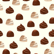Seamless Pattern Of Chocolate Candies. Seamless Pattern. Design Of Textiles, Napkins, Tapestries, Tablecloths, Wrapping Paper.