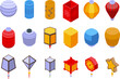 Paper glowing lantern icons set isometric vector. Floating light fire. Ceremony chinese