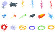 Magic power strike effect icons set isometric vector. Ice piece. Steam water impact
