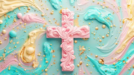 abstract background Easter cross in pastel colors