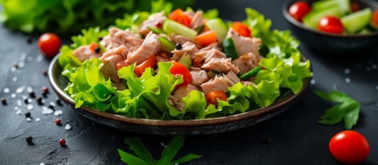 Canvas Print - Delicious Lettuce Salad with Tuna, Healthy Meal Idea for Lunch or Dinner on Plate