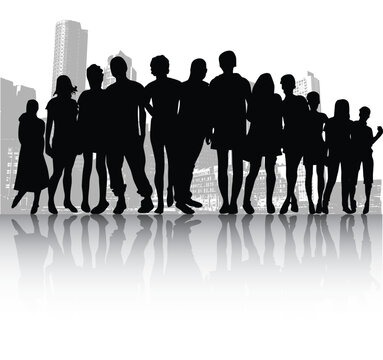 Crowd People in the City Free Vector Design