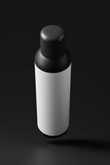 Canvas Print - cosmetic bottle packaging mockup set featuring a tall, slim, black color plastic bottle with a screw cap.