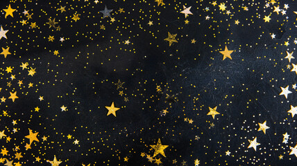 Wall Mural - Peach Fuzz glitter star background on black paper