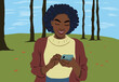 © ADDICTIVE STOCK - Smiling Woman Texting in a Peaceful Park Setting