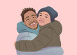 © ADDICTIVE STOCK - Cozy Embrace of a Smiling dad and son in Illustration