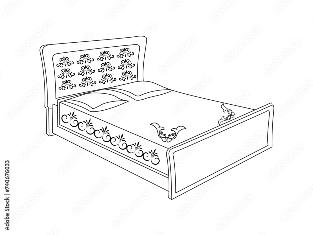 Bed doodle icon in vector. Hand drawn bed icon in vector. Doodle bed ...