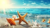 Fototapeta Morze - Starfish background, peaceful coast scene with gentle waves