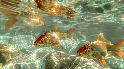 Wall Mural - Goldfish swimming in aquarium Generative AI Illustration