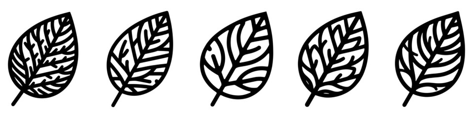Wall Mural - leaf icons set. leaf linear symbol. black leaf silhouette isolated on white