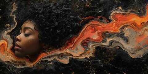 Wall Mural - A fiery dream: a woman's profile exudes passion and sensuality amid swirling smoke and glowing allure.