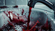 Bloody in sink with flowing red blood