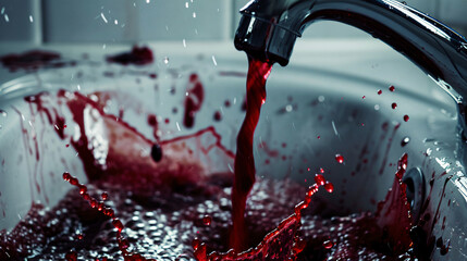 Fototapeta bloody in sink with flowing red blood