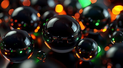 Wall Mural - a black liquid with orange and green lights, in the style of vray, magenta, precision in details