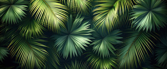 Wall Mural - Green Leaves: Vibrant Foliage Texture with Refreshing Tropical Patterns, Bringing Freshness to Nature's Palette.