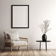 3:4 aspect ratio Vertical Black Frame Mockup White Wall, Minimalistic Classical Scandinavian Interior, Ikea Style  Furniture 