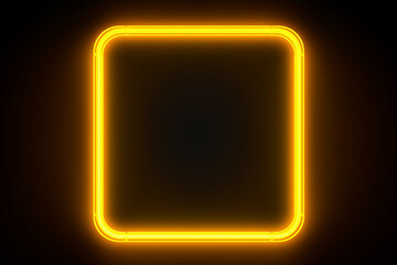 neon yellow square frame with rounded edges dimly glowing with light on dark background, copy space