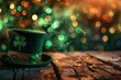 Green hat on blurred lights background. St. Patrick's Day