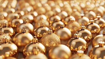 3D design with rows of decorations in the color gold for Christmas.