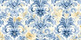 Fototapeta  - Azure wallpaper with damask pattern background