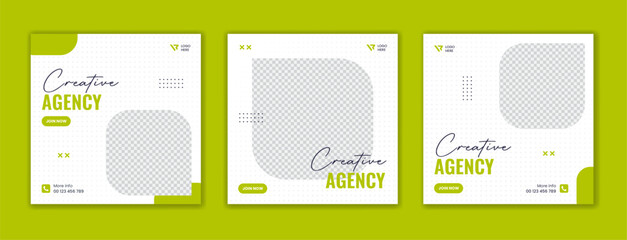 Wall Mural - Minimal green corporate social media post design. Modern colorful business square template collection