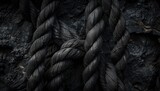 Fototapeta  - Black rope on the black coal background. Close-up photo.