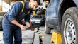 Mechanic s checklist on clipboard for car insurance inspection in garage workshop, auto service