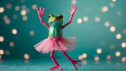 Wall Mural - On a leap day in february, a graceful frog dons a tutu and dances ballet, showing that anyone can pursue their passions and break free from societal expectations