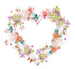 Floral fashionable botanical design heart  photo print with multicolored flowers on white background