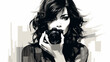 © J.V.G. Ransika - Abstract woman with a camera  capturing moments. simple Vector art