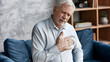 © May Thawtar - Caucasian elder man with chest pain. Heart attack patient.