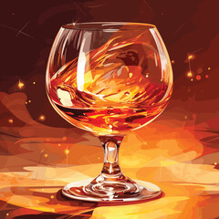 Wall Mural - Glass of cognac over bright background, vector illustration