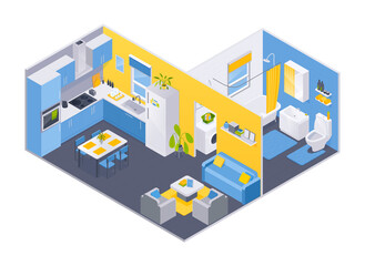 Wall Mural - Isometric cartoon houses room composition