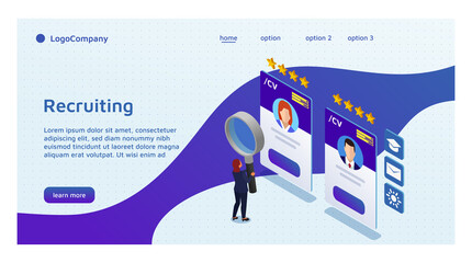 Sticker - Recruiting agency isometric cartoon landing page