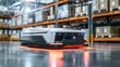© Old Man Stocker - A futuristic AGV uses artificial intelligence to scan barcodes while navigating a data-integrated shipping warehouse.