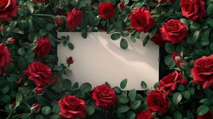 Wall Mural - Frame for writing text with red flowers around it.