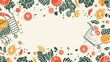 © Wasp's Art - A background with illustrations of fruits, vegetables, and shopping carts. The text space can be in the shape of a shopping bag