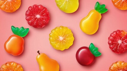 colorful gummy candies. soft gums in fruit shapes.