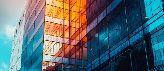 Wall Mural - modern urban building with numerous glass windows reflecting sunlight in downtown cityscape
