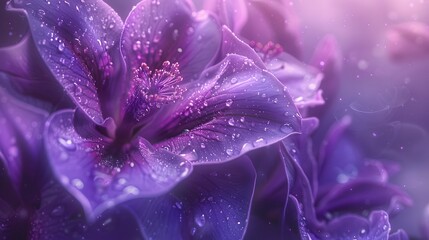 Wall Mural - Blooming Exotic flower, Macro photo. Floral background in violet purple tones with soft selective focus. Image for cards, invitations, banners.
