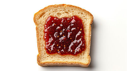 a piece of slice bread with strawberry jam on top isolated on white background