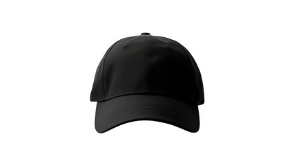 Wall Mural - black baseball cap cut out front view. isolated cap mockup on transparent background