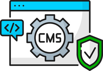 Leinwandbilder - Security. CMS. Content management system icon, Internet website content security symbol, blog web information automation and management system technology outline vector pictogram or sign