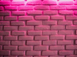 Poster - Brick wall with pink light and space