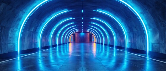 Wall Mural - Empty underground background with blue lighting with space for text
