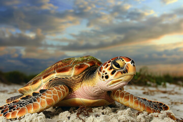 Sticker - Sea Turtle Resting on Sandy Beach