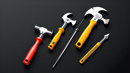 renovation tools isolated on a black background. icon symbol set of construction tools on a black background