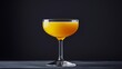 A rich peach sour cocktail in a classic coupe glass, presented on a dark, elegant surface with a sophisticated backdrop.